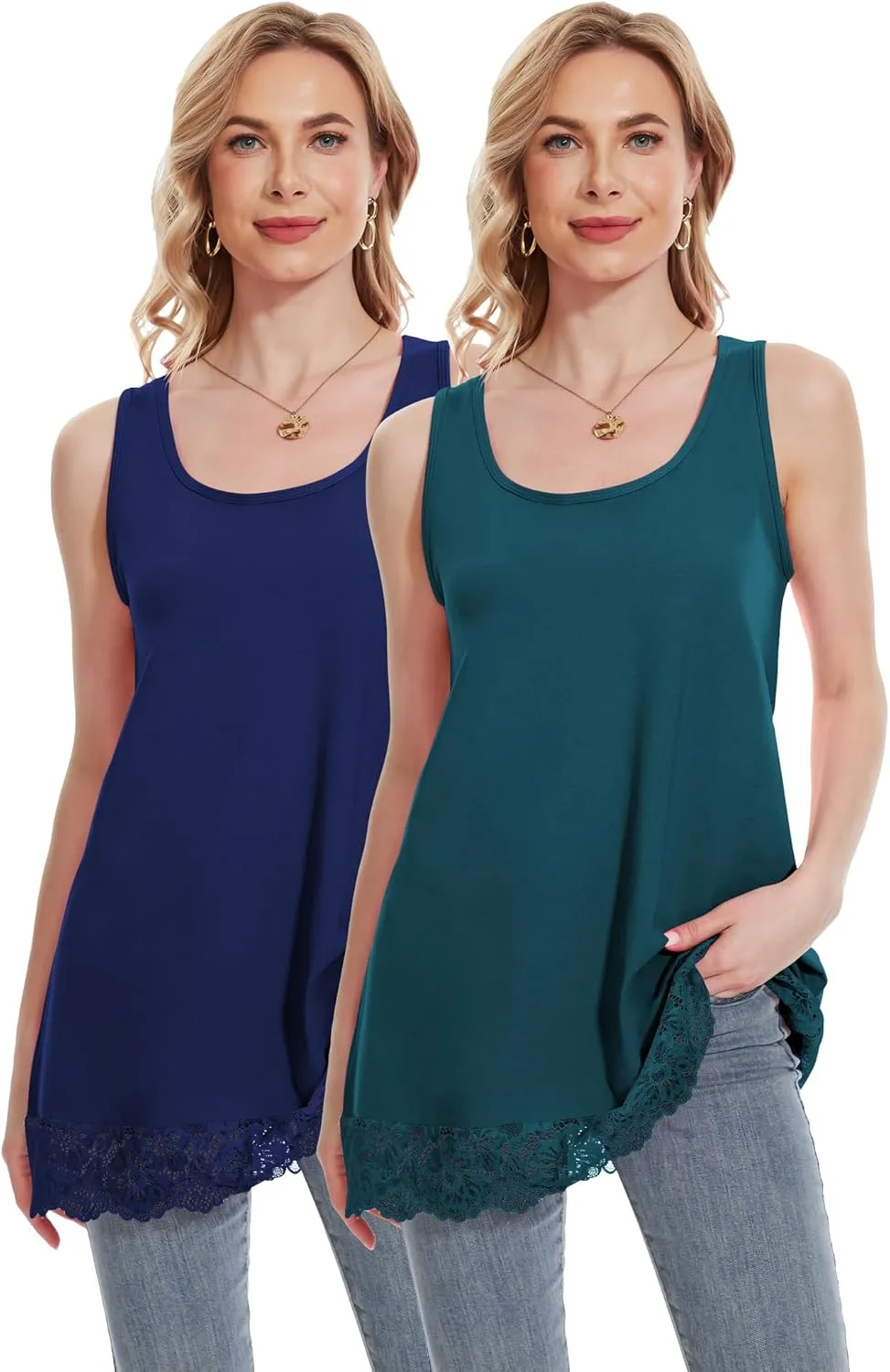 TAIPOVE Lace Camisole Tops for Women for Under Clothes Cotton Long Tank Shirt Extender Layering Sleeveless Tunic 2PKS