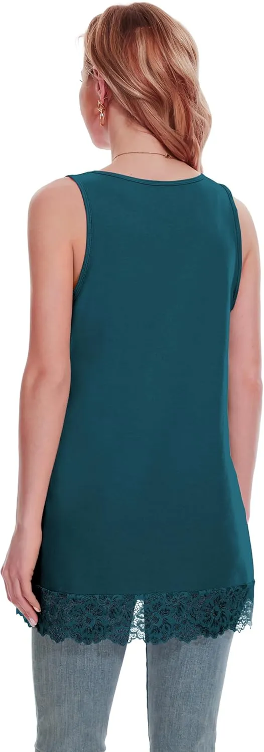TAIPOVE Lace Camisole Tops for Women for Under Clothes Cotton Long Tank Shirt Extender Layering Sleeveless Tunic 2PKS