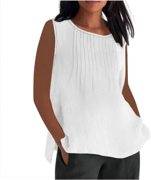 Tank Tops for Women 2025 Plus Size Pleated Side Split Camisole Tank Tops Summer Fashion Crew Neck Sleeveless Vest
