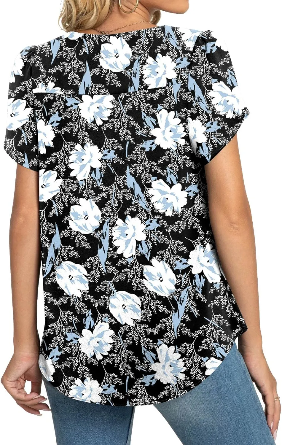 TAOHUADAO Womens 2024 Summer Casual Dressy Shirts V Neck Petal Short Sleeve Chiffon Tops