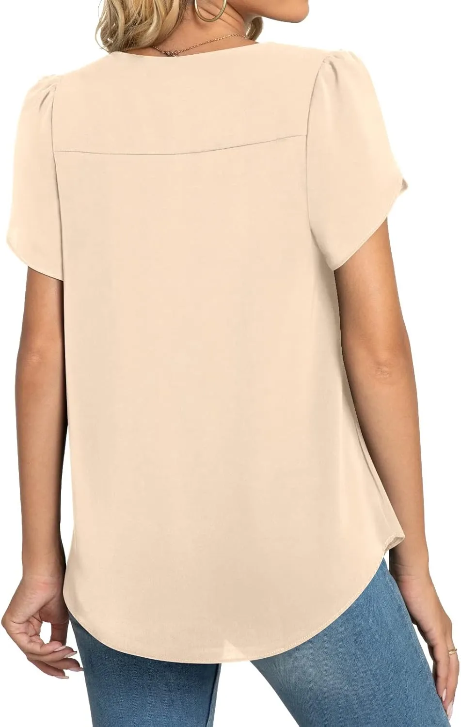 TAOHUADAO Womens 2024 Summer Casual Dressy Shirts V Neck Petal Short Sleeve Chiffon Tops