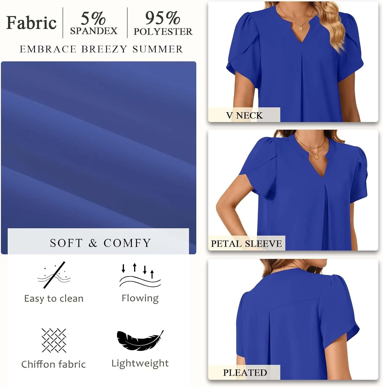 TAOHUADAO Womens Summer Dressy Chiffon Blouses Short Sleeve V Neck Tops for Leggings Casual T-Shirts