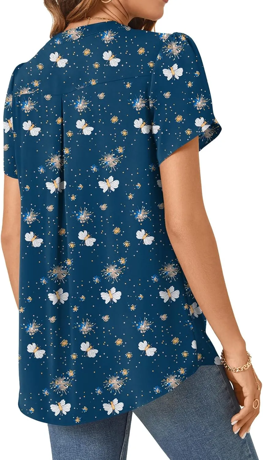 TAOHUADAO Womens Summer Dressy Chiffon Blouses Short Sleeve V Neck Tops for Leggings Casual T-Shirts