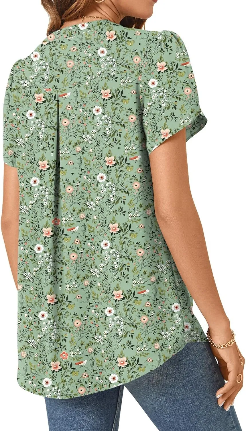 TAOHUADAO Womens Summer Dressy Chiffon Blouses Short Sleeve V Neck Tops for Leggings Casual T-Shirts