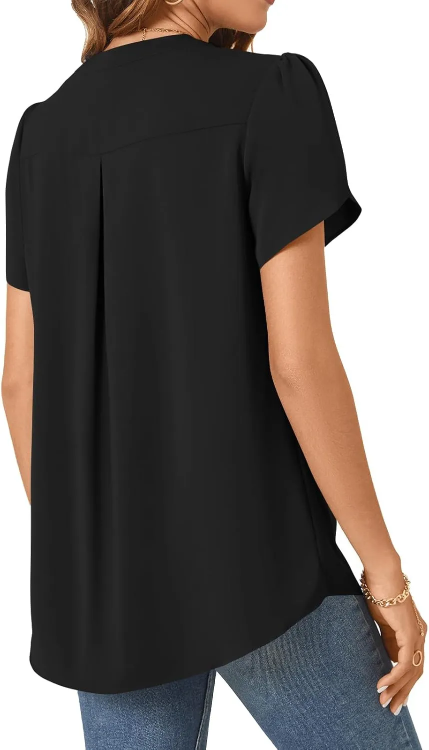 TAOHUADAO Womens Summer Dressy Chiffon Blouses Short Sleeve V Neck Tops for Leggings Casual T-Shirts