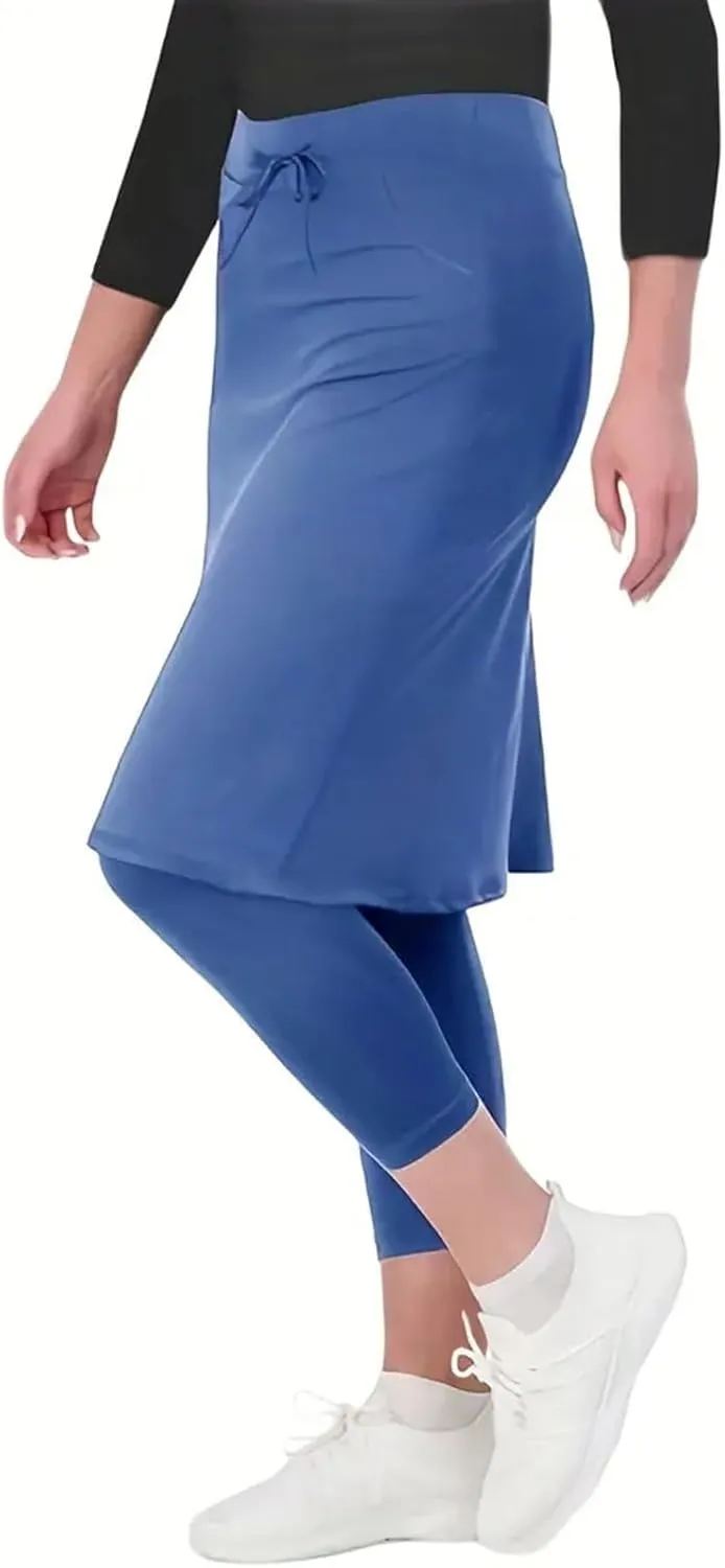 Tennis Skirts for Women Athletic Knee Length Golf Casual Skorts Shorts Sports Drawstring Waist Skirt with Pockets
