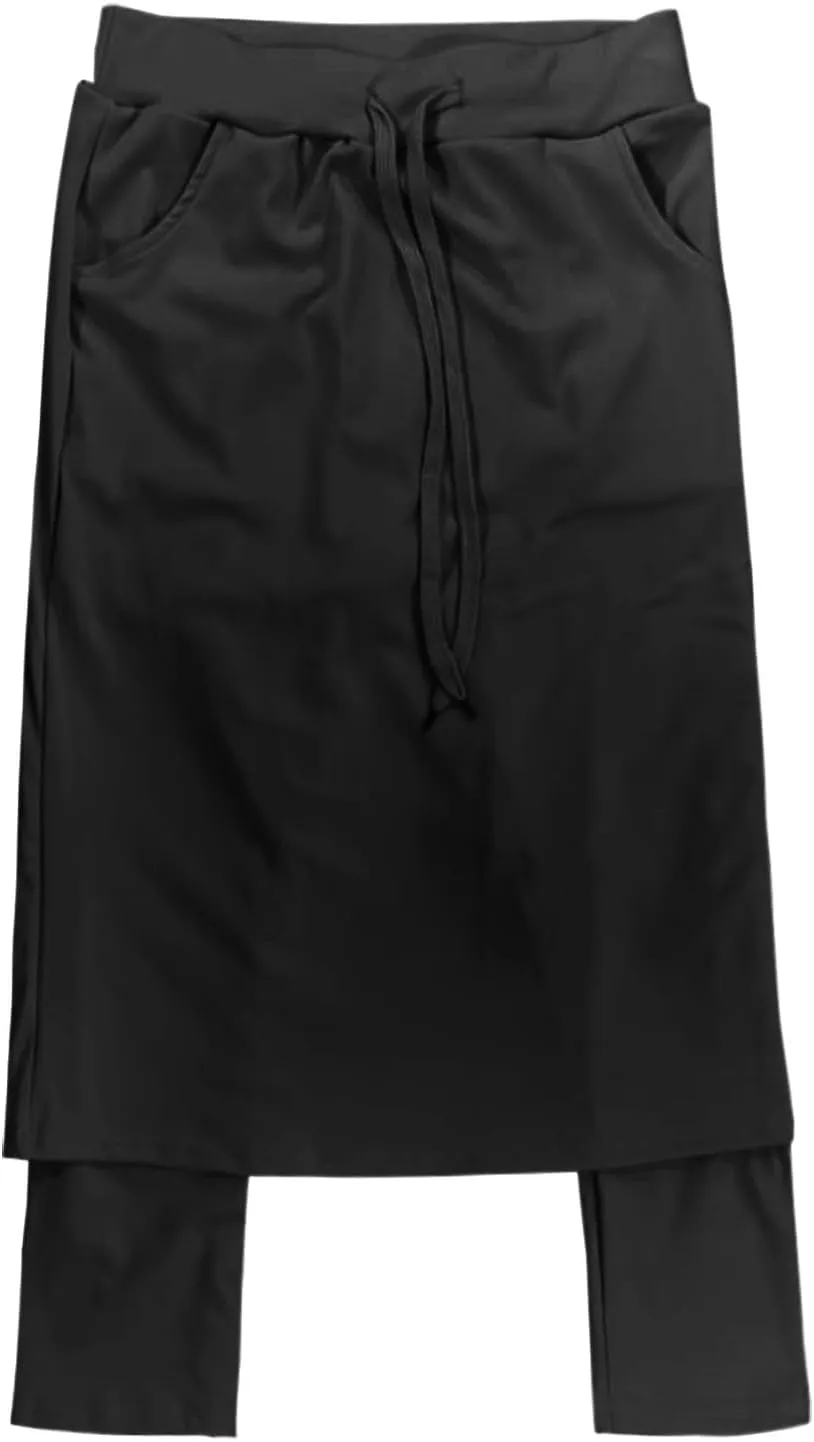 Tennis Skirts for Women Athletic Knee Length Golf Casual Skorts Shorts Sports Drawstring Waist Skirt with Pockets