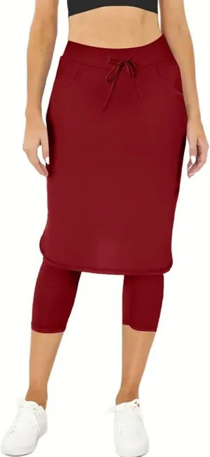 Tennis Skirts for Women Athletic Knee Length Golf Casual Skorts Shorts Sports Drawstring Waist Skirt with Pockets