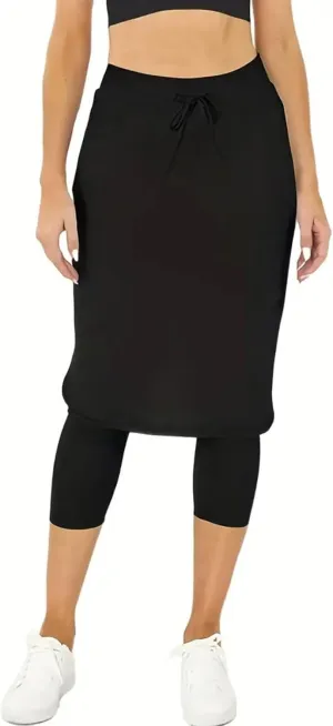 Tennis Skirts for Women Athletic Knee Length Golf Casual Skorts Shorts Sports Drawstring Waist Skirt with Pockets