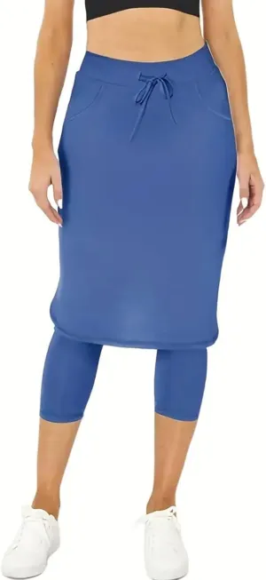 Tennis Skirts for Women Athletic Knee Length Golf Casual Skorts Shorts Sports Drawstring Waist Skirt with Pockets