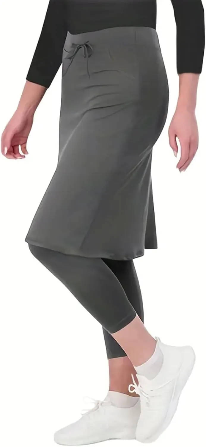 Tennis Skirts for Women Athletic Knee Length Golf Casual Skorts Shorts Sports Drawstring Waist Skirt with Pockets