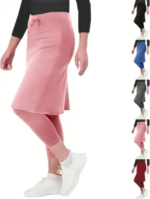 Tennis Skirts for Women Athletic Knee Length Golf Casual Skorts Shorts Sports Drawstring Waist Skirt with Pockets