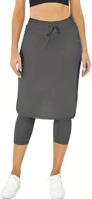 Tennis Skirts for Women Athletic Knee Length Golf Casual Skorts Shorts Sports Drawstring Waist Skirt with Pockets