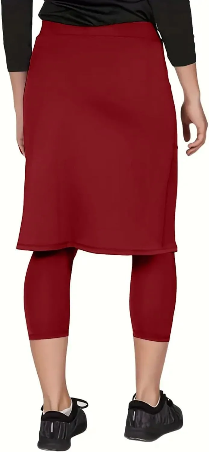 Tennis Skirts for Women Athletic Knee Length Golf Casual Skorts Shorts Sports Drawstring Waist Skirt with Pockets