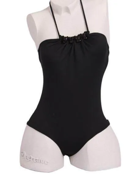 Thaikila Black Drops One Piece w/ Beaded Trims Swimwear Swimsuit