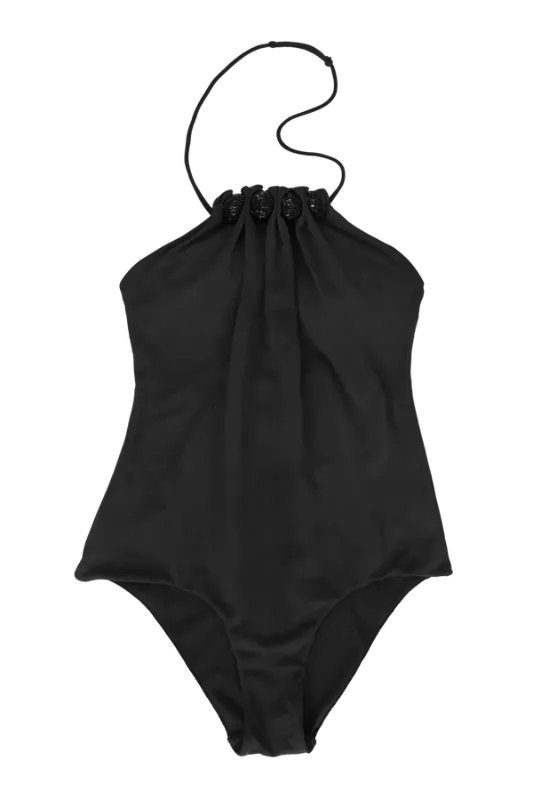 Thaikila Black Drops One Piece w/ Beaded Trims Swimwear Swimsuit