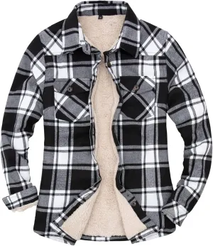 ThCreasa Womens Sherpa Lined Flannel Jacket with Hand Pockets, Plaid Button Down Fuzzy Shirt Jackets