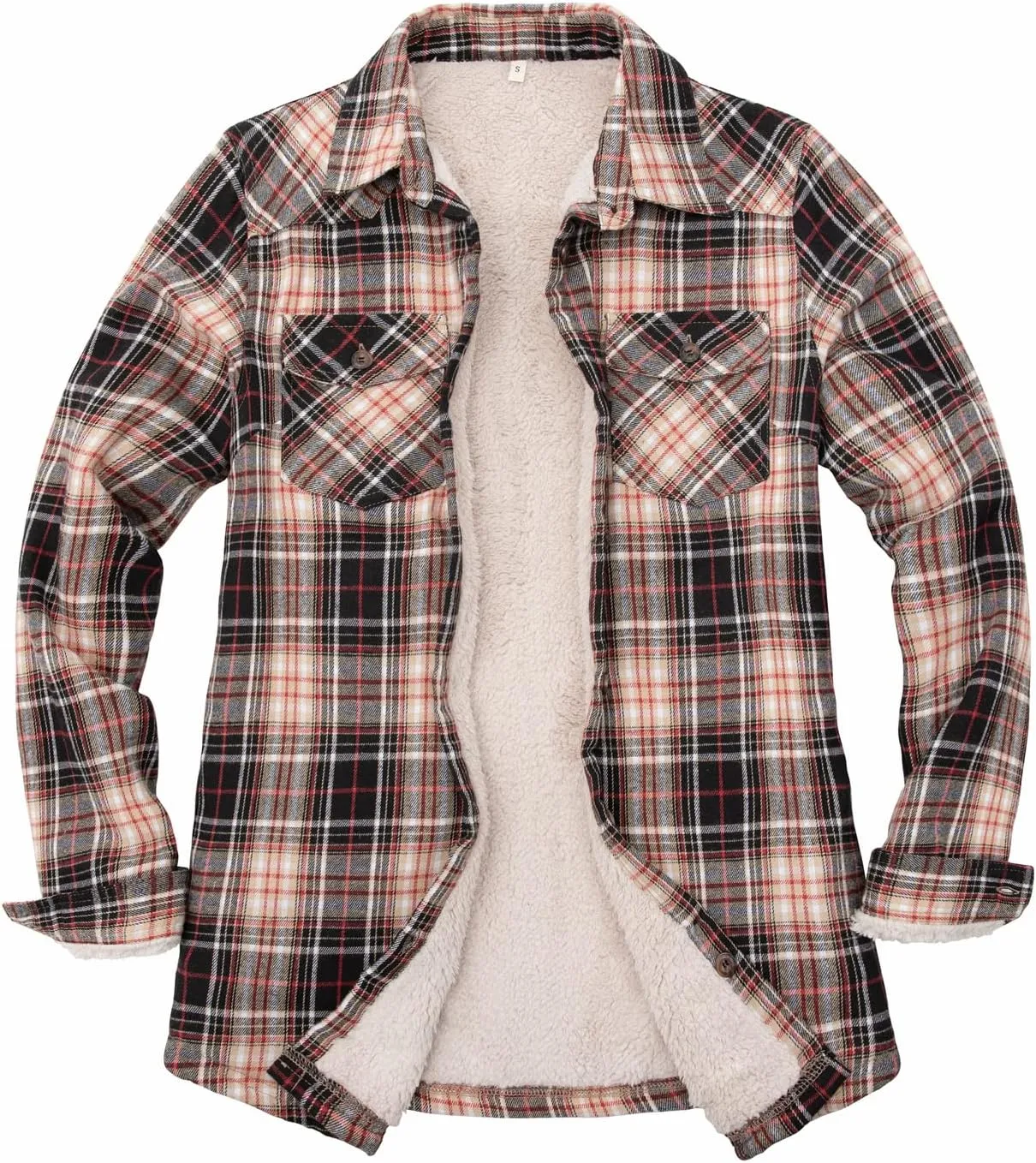 ThCreasa Womens Sherpa Lined Flannel Jacket with Hand Pockets, Plaid Button Down Fuzzy Shirt Jackets