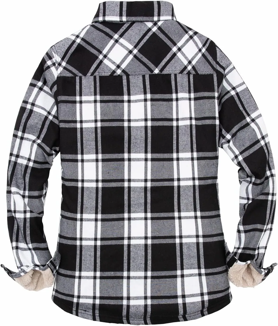 ThCreasa Womens Sherpa Lined Flannel Jacket with Hand Pockets, Plaid Button Down Fuzzy Shirt Jackets