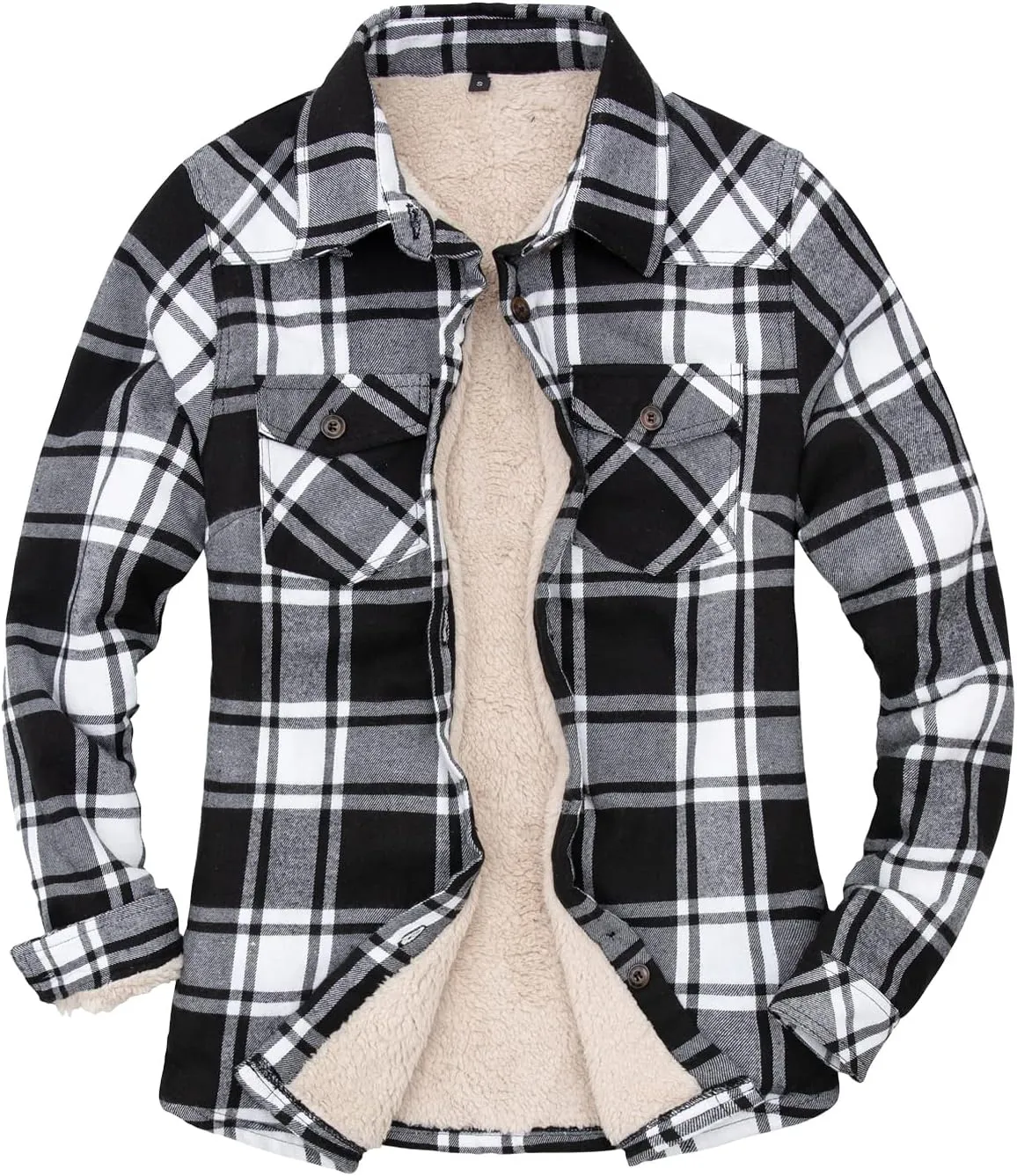 ThCreasa Womens Sherpa Lined Flannel Jacket with Hand Pockets, Plaid Button Down Fuzzy Shirt Jackets