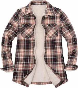 ThCreasa Womens Sherpa Lined Flannel Jacket with Hand Pockets, Plaid Button Down Fuzzy Shirt Jackets