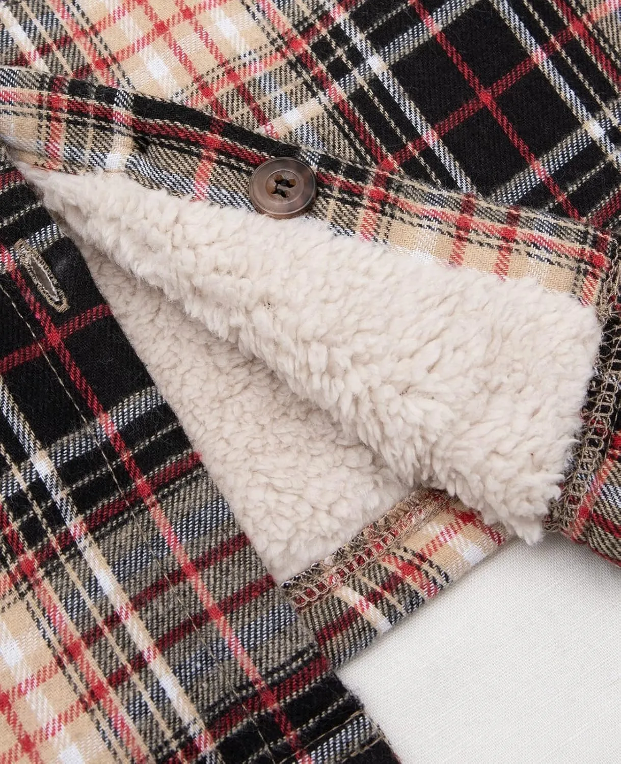 ThCreasa Womens Sherpa Lined Flannel Jacket with Hand Pockets, Plaid Button Down Fuzzy Shirt Jackets