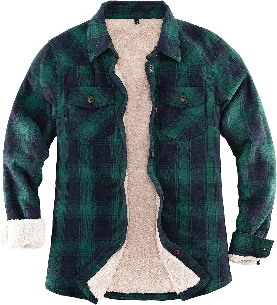 ThCreasa Womens Sherpa Lined Flannel Jacket with Hand Pockets, Plaid Button Down Fuzzy Shirt Jackets