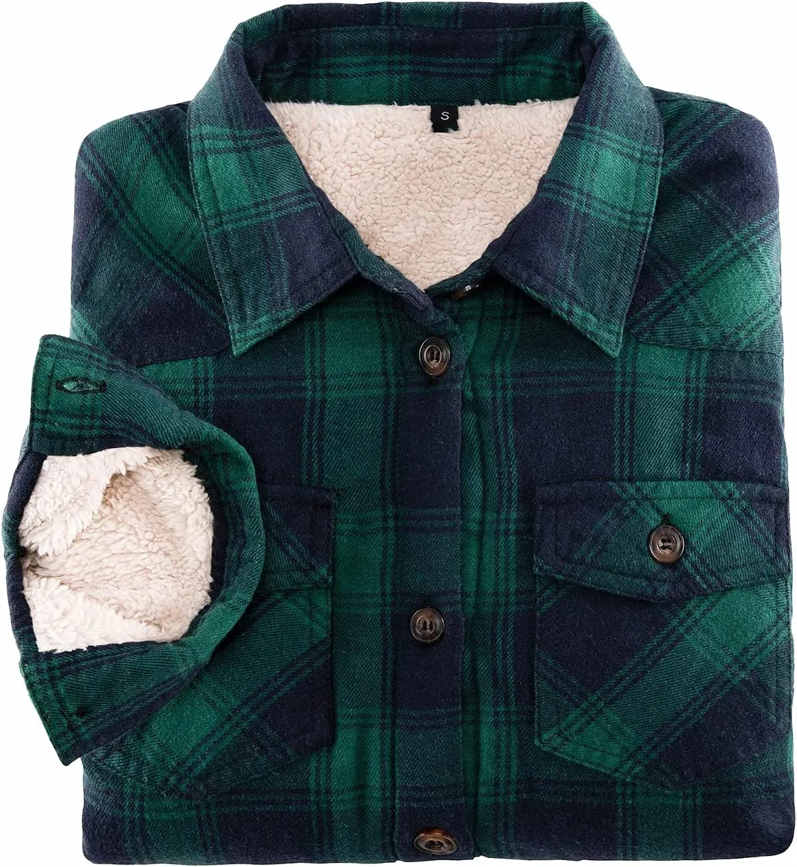 ThCreasa Womens Sherpa Lined Flannel Jacket with Hand Pockets, Plaid Button Down Fuzzy Shirt Jackets