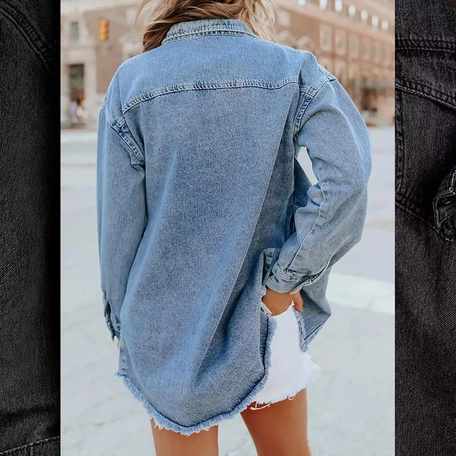 The Beauty North Denim Jacket Casual Denim Button Down Distressed Jacket Long Jean Jackets for Women