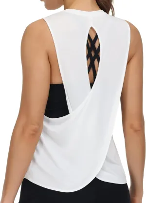 THE GYM PEOPLE Women's Open Cross Back Workout Tank Tops Loose Fit Sleeveless Yoga Running Shirts