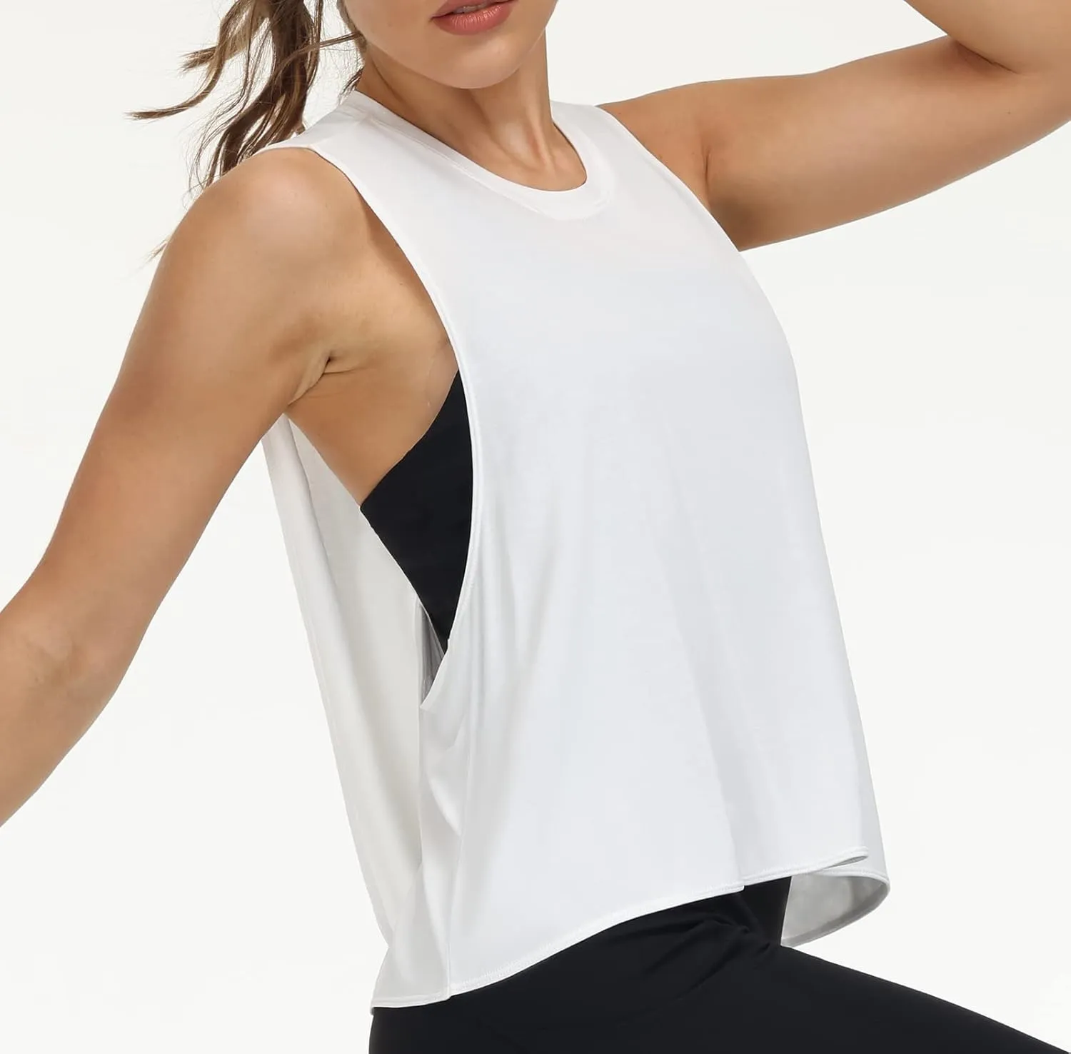 THE GYM PEOPLE Women's Open Cross Back Workout Tank Tops Loose Fit Sleeveless Yoga Running Shirts