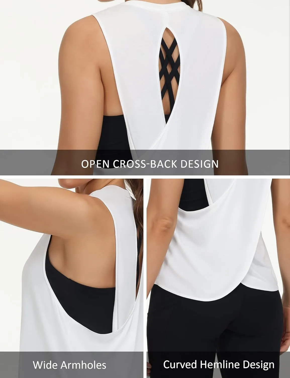 THE GYM PEOPLE Women's Open Cross Back Workout Tank Tops Loose Fit Sleeveless Yoga Running Shirts