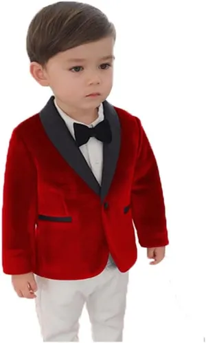 Toddler Boy Formal Suit Jacket Outfit Christmas Velvet Blazer Sports Coat for Kids Birthday Party JTZ019