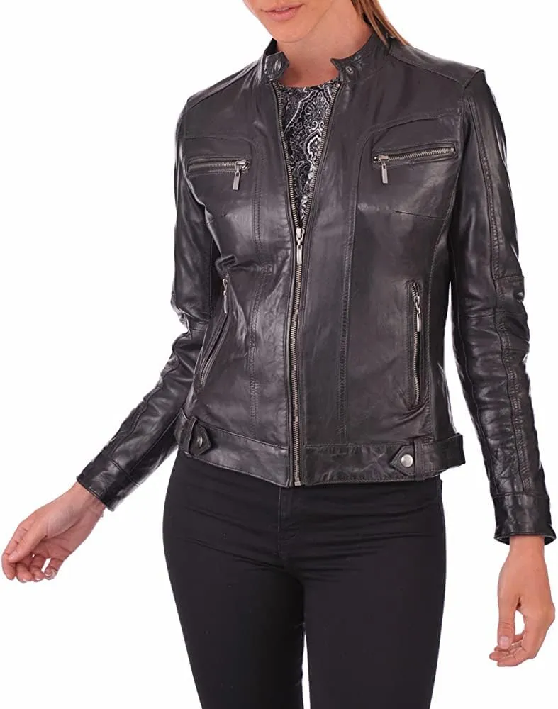 TOMJACK Women Leather Jacket - Lambskin Winter Vintage Motorcycle Biker Jacket, Moto Riding & Racing Jackets