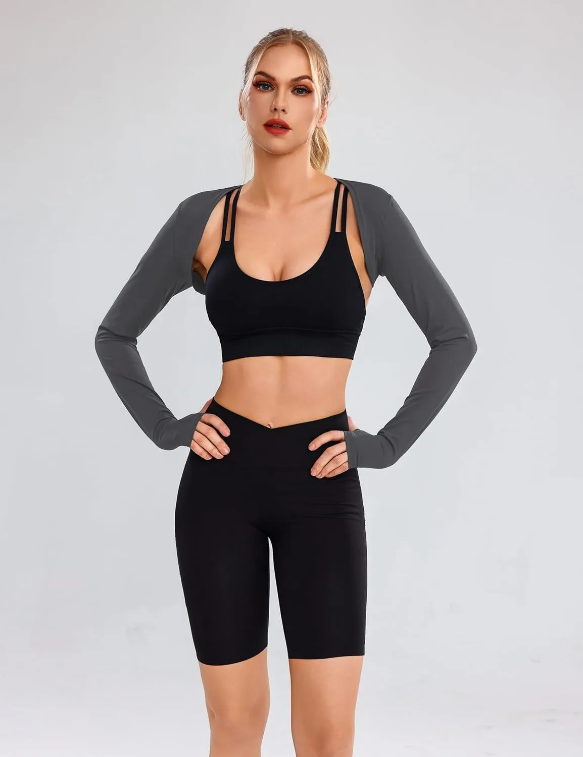 Totatuit Women's Long Sleeve Open Front Shrug Bolero Workout Top Crop Sport Cardigan