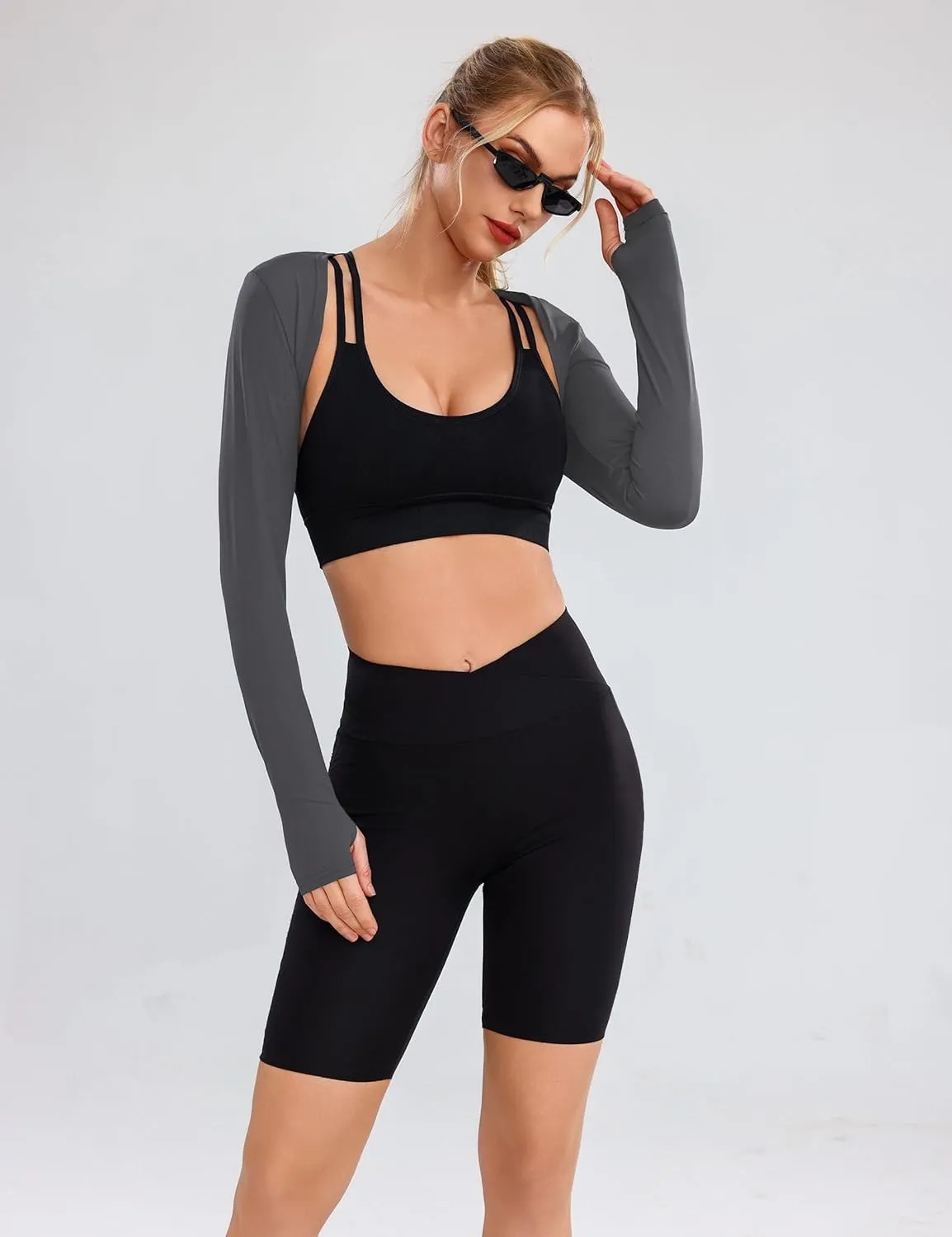 Totatuit Women's Long Sleeve Open Front Shrug Bolero Workout Top Crop Sport Cardigan