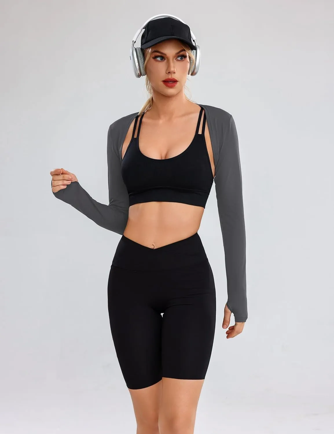 Totatuit Women's Long Sleeve Open Front Shrug Bolero Workout Top Crop Sport Cardigan