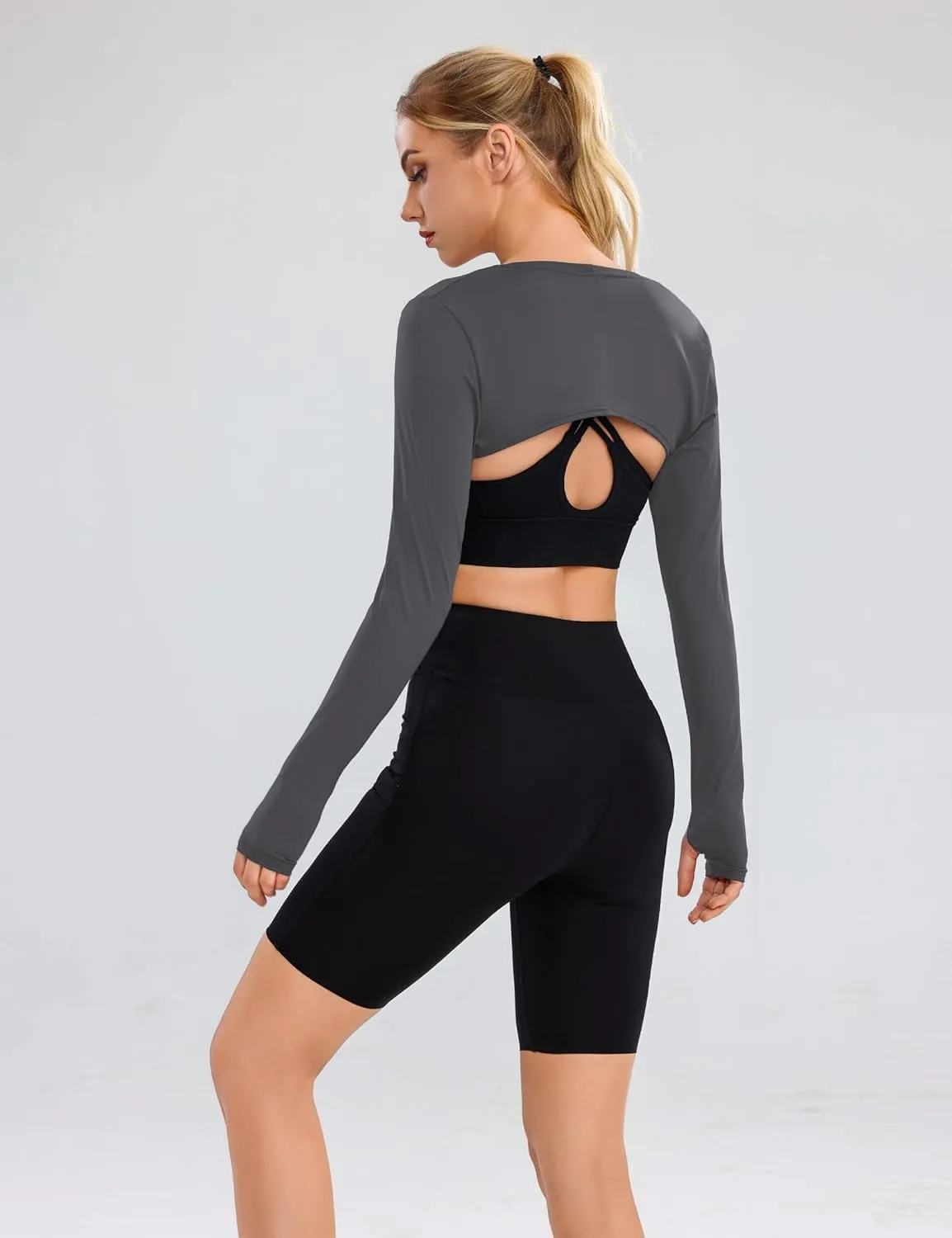 Totatuit Women's Long Sleeve Open Front Shrug Bolero Workout Top Crop Sport Cardigan