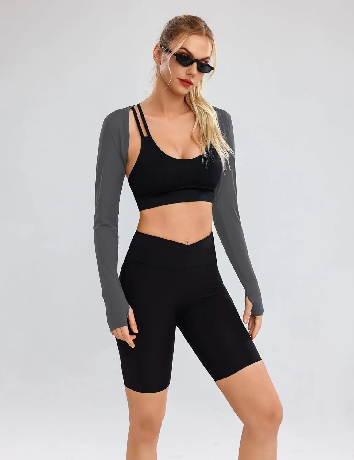 Totatuit Women's Long Sleeve Open Front Shrug Bolero Workout Top Crop Sport Cardigan