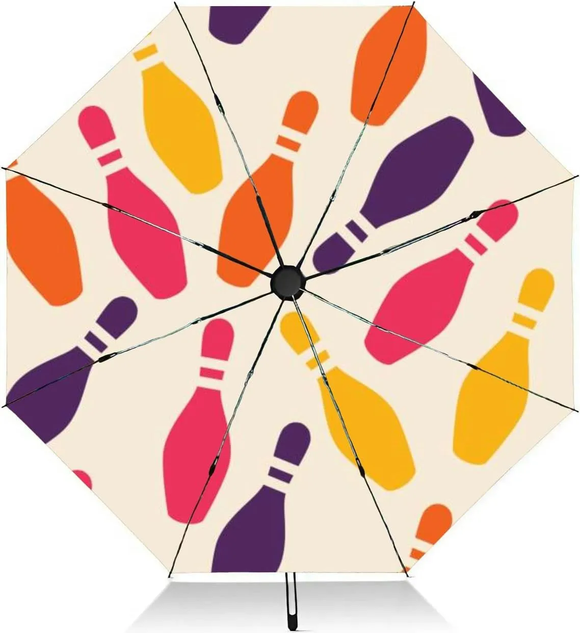 Travel Umbrella for Rain Windproof Bowling game colorful silhouette Automatic Cute Portable Compact Umbrella for Women Purse Backpack Car Black Sun UV Protection