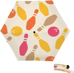 Travel Umbrella for Rain Windproof Bowling game colorful silhouette Cute Portable Compact Mini Umbrella for Women Purse Backpack Car Black Sun UV Protection