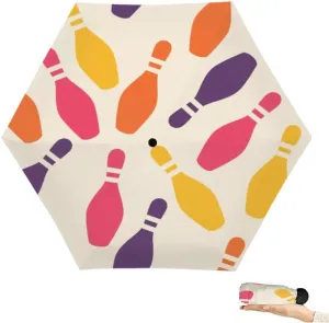 Travel Umbrella for Rain Windproof Bowling game colorful silhouette Cute Portable Compact Mini Umbrella for Women Purse Backpack Car Black Sun UV Protection