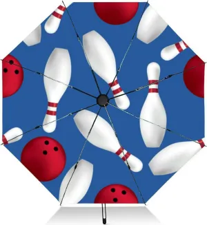 Travel Umbrella for Rain Windproof Bowling Repeating Automatic Cute Portable Compact Umbrella for Women Purse Backpack Car Black Sun UV Protection