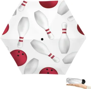 Travel Umbrella for Rain Windproof Bowling Repeating Cute Portable Compact Mini Umbrella for Women Purse Backpack Car Black Sun UV Protection
