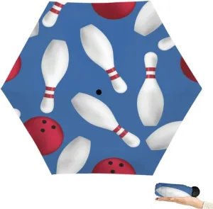 Travel Umbrella for Rain Windproof Bowling Repeating Cute Portable Compact Mini Umbrella for Women Purse Backpack Car Black Sun UV Protection