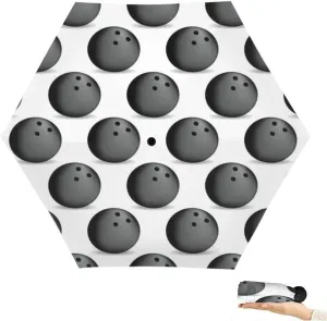 Travel Umbrella for Rain Windproof Bowling Repeating Cute Portable Compact Mini Umbrella for Women Purse Backpack Car Black Sun UV Protection