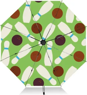 Travel Umbrella for Rain Windproof Flat Sport and Recreation Bowling Automatic Cute Portable Compact Umbrella for Women Purse Backpack Car Black Sun UV Protection