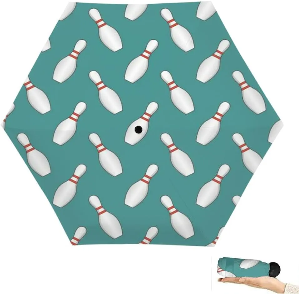 Travel Umbrella for Rain Windproof striped bowling pins isolated green Cute Portable Compact Mini Umbrella for Women Purse Backpack Car Black Sun UV Protection