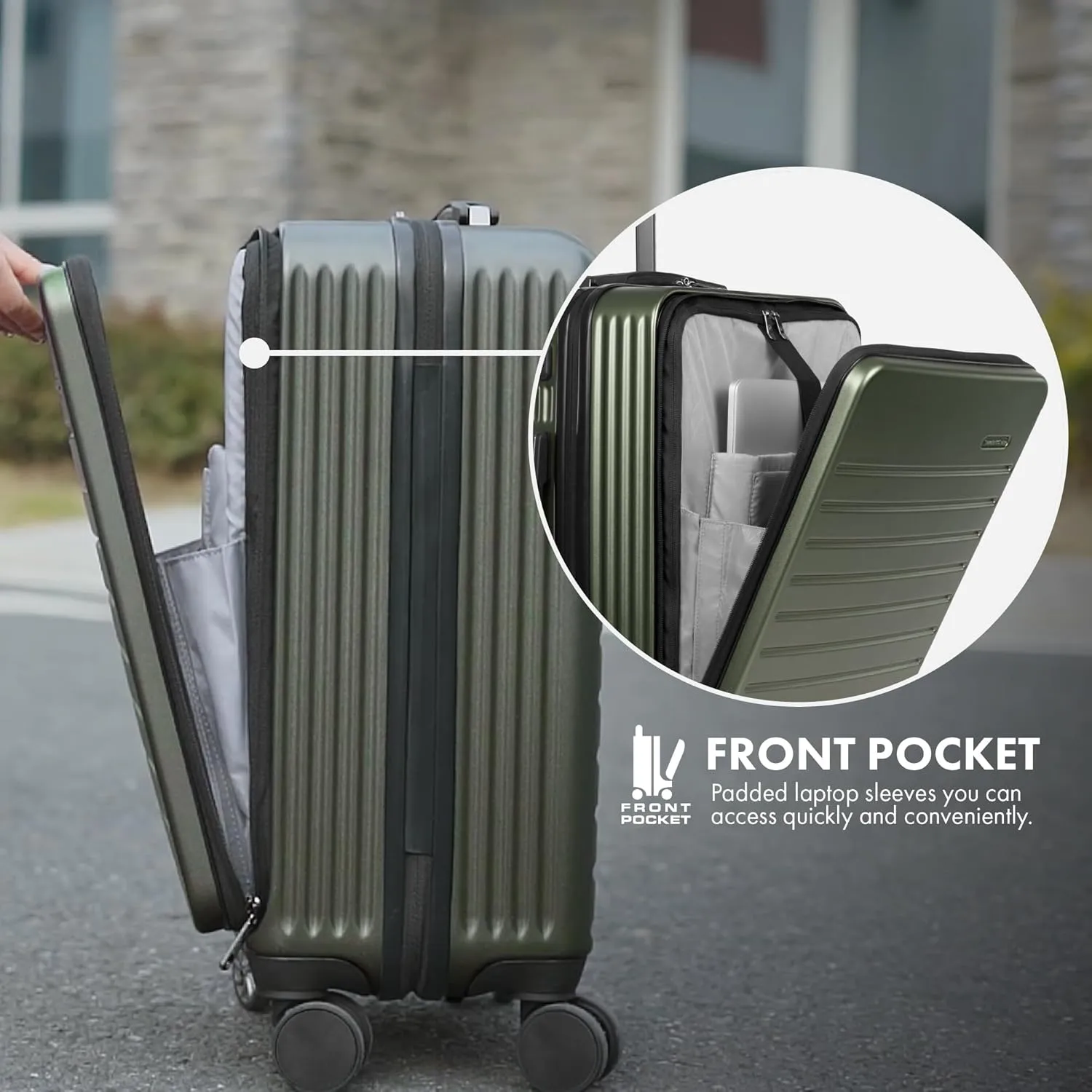 Traveler's Choice Mykel Front Pocket Polycarbonate Hardside Suitcase with Sleeve and Ergonomic Handle, Red, Carry-On 22-Inch