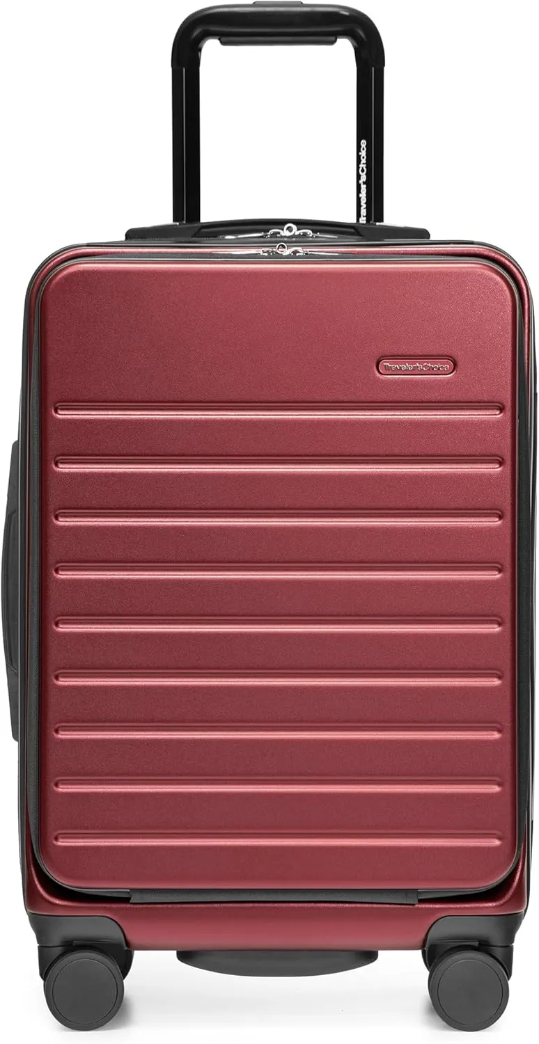 Traveler's Choice Mykel Front Pocket Polycarbonate Hardside Suitcase with Sleeve and Ergonomic Handle, Red, Carry-On 22-Inch